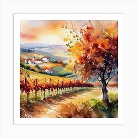 Watercolor Of A Vineyard 1 Art Print