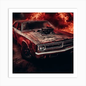 Classic Muscle Car In Flames Art Print