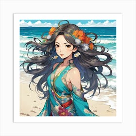 Flower Girl At The Beach 5 1 Art Print