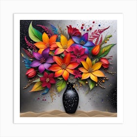 Colorful Flowers In A Vase 4 Art Print