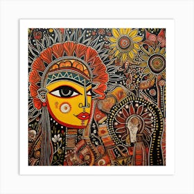 Indian Woman Expressionism Painting, Acrylic On Canvas, Brown Color Art Print