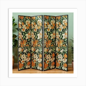 A Floral Design In A Green And Orange Room Divid (3) Art Print