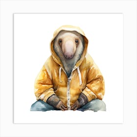 Watercolour Cartoon Anteater In A Hoodie 2 Art Print