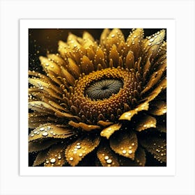 Sunflower With Water Droplets Art Print