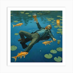 Man’s Quiet Float in a Lily Oasis Art Print