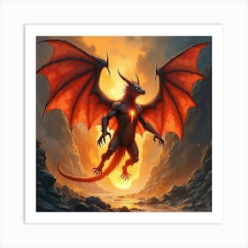 Watercolor Painting Of The Balrog, Wreathed In Flame, Roaring In Moria 1 Art Print