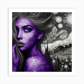 Purple Girl With Starry Sky 1 Art Print