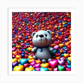 Bear in a pool of hearts Art Print