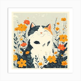 Cat In Flowers Art Print