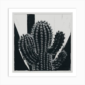 Resilient Beauty A Stunning Linocut Cactus (1) Art Print