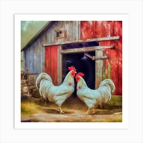 Two Roosters Art Print