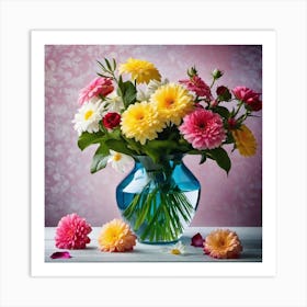 Dahlias In A Vase 1 Art Print