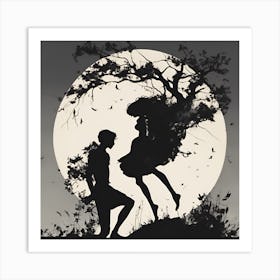 Silhouette Of A Couple Art Print