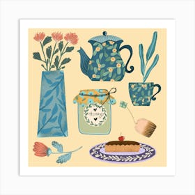 Chic flower teapot and teacup Art Print