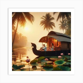 Houseboat In Kerala Art Print