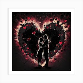 Sdxl 09 Two Exploding Heart Happiness Dark Ambiance People Hug 0 Art Print