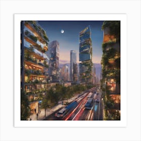 Cityscape At Night Art Print