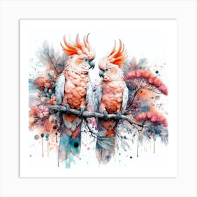 A Pair Of Salmon Crested Cockatoos Art Print