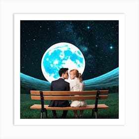 Couple Kissing Under The Moon 1 Art Print