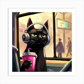 Cat relaxing on bus Art Print