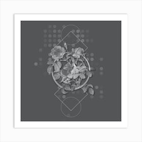 Vintage Rose of Love Bloom Botanical with Line Motif and Dot Pattern in Ghost Gray n.0266 Art Print