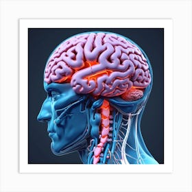 3d Render Of A Medical Image Of A Male Figure With Brain Highlighted 2 Art Print