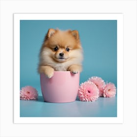 Pomeranian Puppy In A Flower Pot Art Print