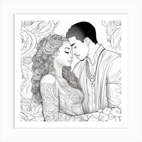 Afro-American Couple Coloring Page 1 Art Print