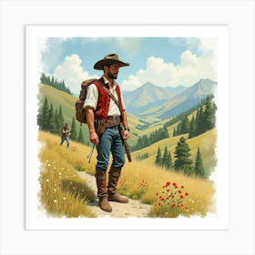 Spanish Man In A Scenic Setting, Watercolor With Natural Beauty 1 Art Print