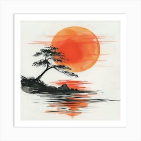 Apanese Ink Brush Sunset A Minimalist Masterpiece Art Print