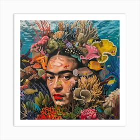 Frida Kahlo and the Coral Reef. Animal Conservation Series 1 Art Print