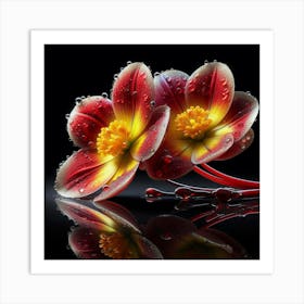 Two Flowers On A Black Background Art Print