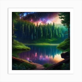 Forest In The Night Sky Art Print