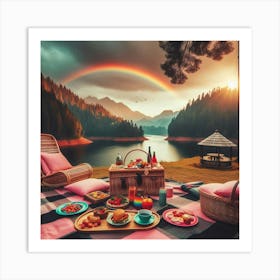 Picnic With Rainbow Art Print