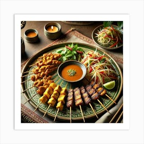 A Beautifully Plated Asean Satay Platter Featuring Art Print