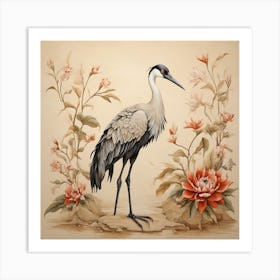 Asian Crane Bird Painting Art Print Art Print