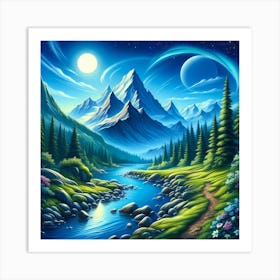 Mountain Landscape At Night Art Print