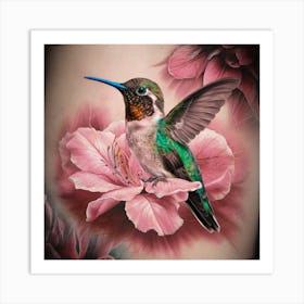 Hummingbird On Pink Flower Art Print