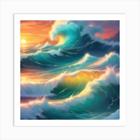 Ocean Waves At Sunset Art Print