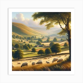 Sheep Grazing In The Countryside Art Print