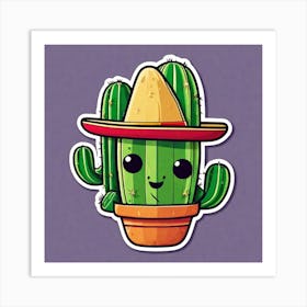 Mexico Cactus With Mexican Hat Inside Taco Sticker 2d Cute Fantasy Dreamy Vector Illustration (14) Art Print