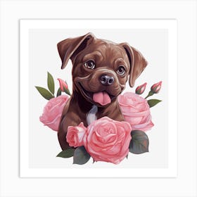 Dog With Roses 7 Art Print