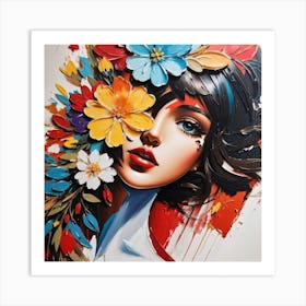 Girl With Flowers Art Print