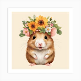 Floral Baby Hamster Nursery Illustration (12) Art Print