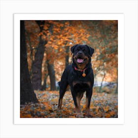 Rottweiler In Autumn Leaves Art Print