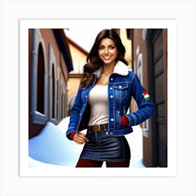 Girl In A Blue Jacket Art Print