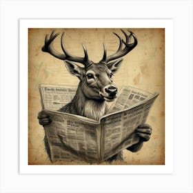 Deer Reading Newspaper 2 Art Print