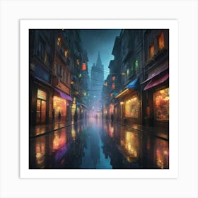 Dark City At Night City art print Art Print