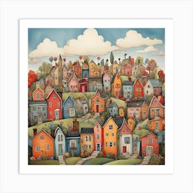 Folk Art Doodle Houses Village Art Print 3 Art Print