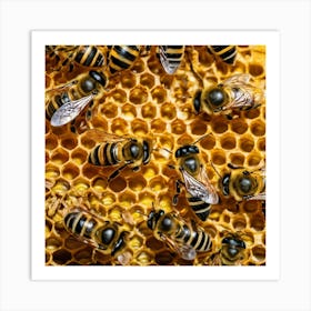 Bees On Honeycomb 3 Art Print